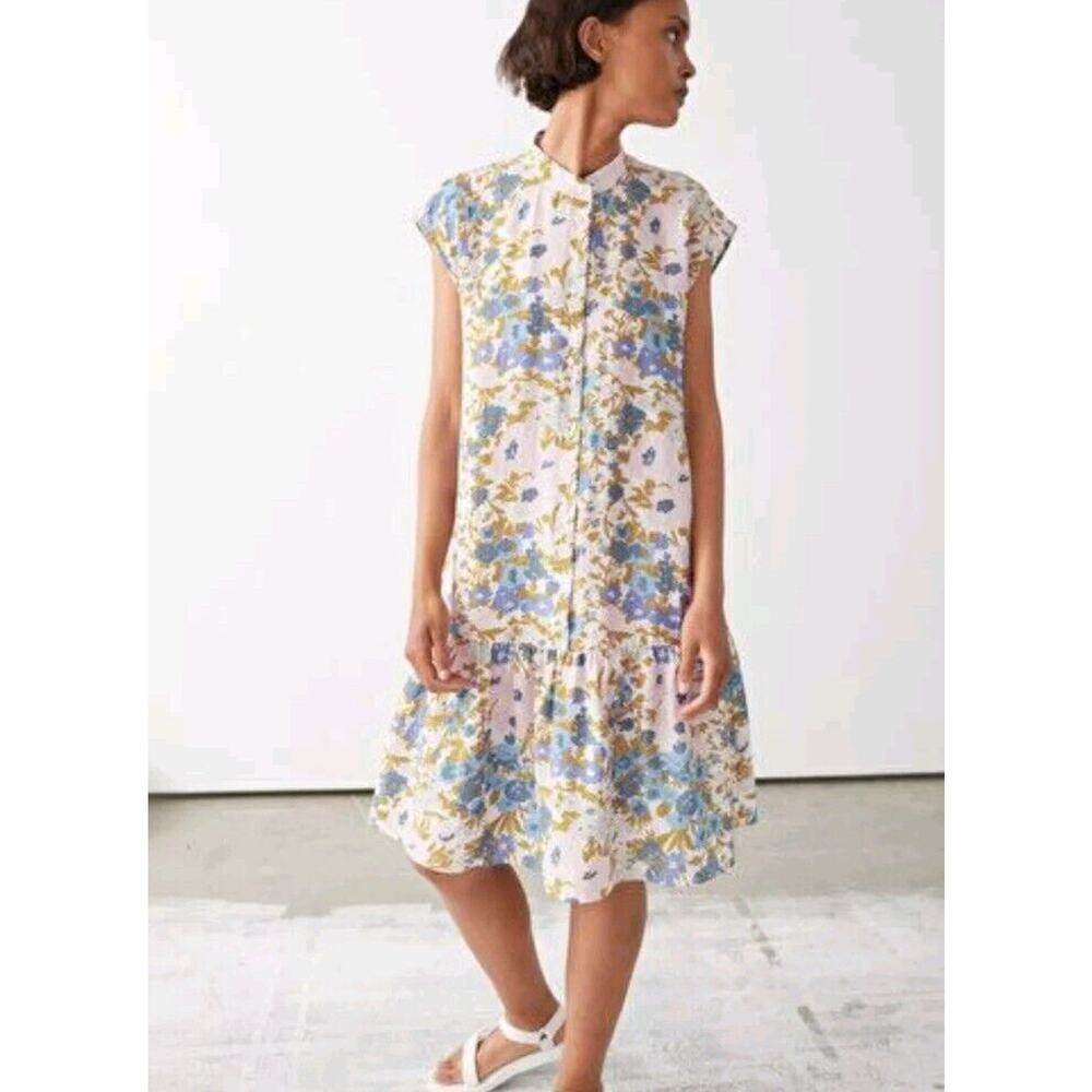 & Other Stories Floral Midi Dress - Blue and Yellow